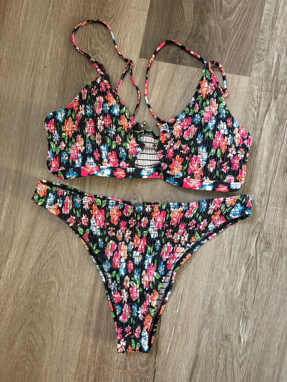 SHEIN Black Floral Two-Piece Swimsuit
